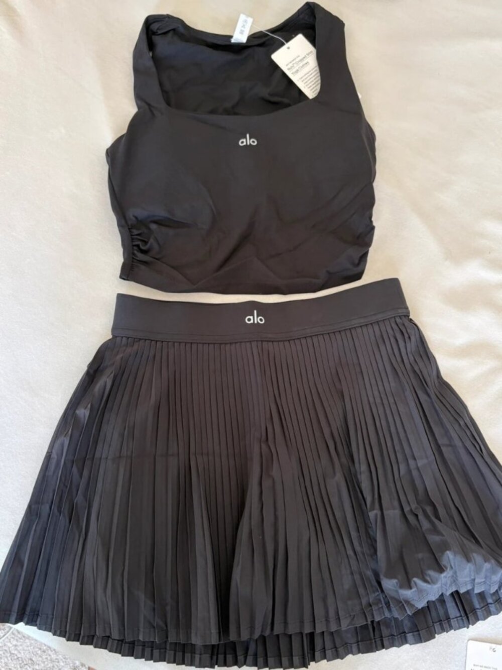 ALO Yoga Micro Plisse Tennis Skirt Set Black Size M